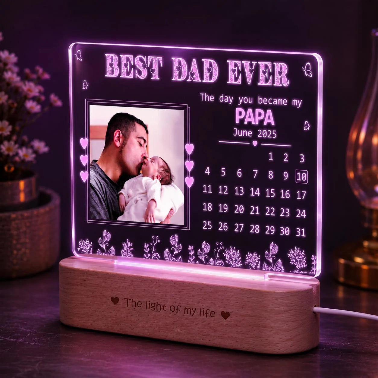 Personalized Lamp for New Dad – First Father’s Day Gift with Baby’s Birthdate Calendar & Printed Photo