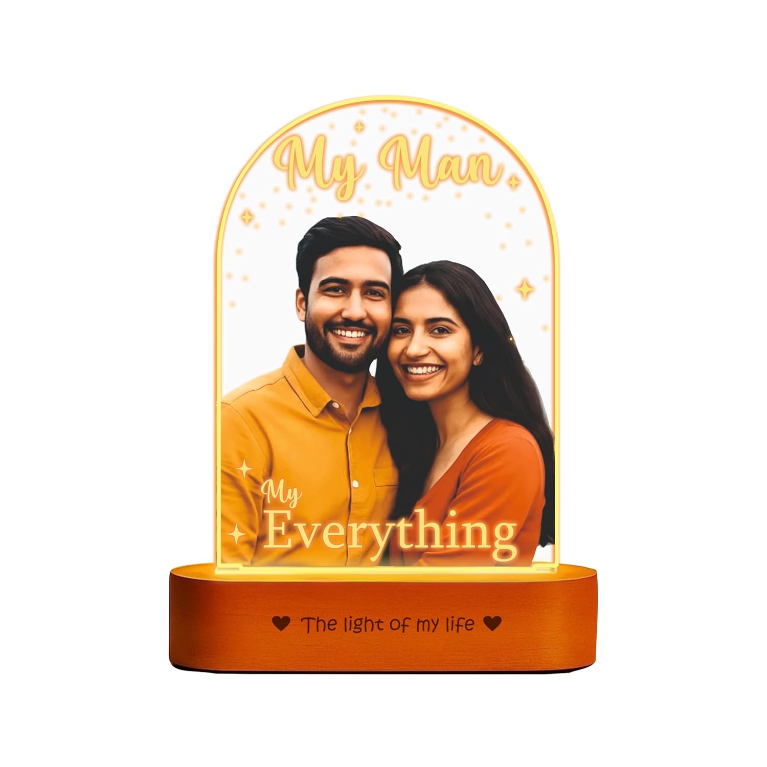 Gift for Husband – “My Man, My Everything” Personalized Photo Lamp | Romantic Acrylic LED Night Light with Wooden Base | Anniversary, Birthday & Valentine Gift