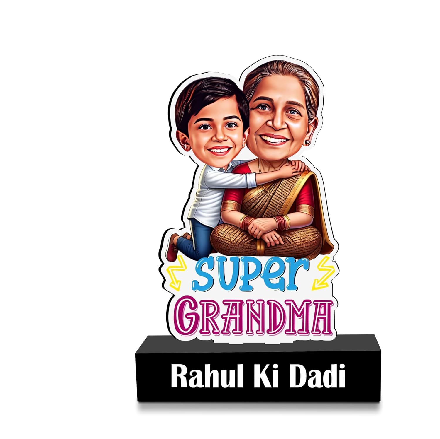 Super Grandma Personalized Caricature Gift Custom Photo Gift for Dadi/Nani | Unique Birthday & Anniversary Keepsake