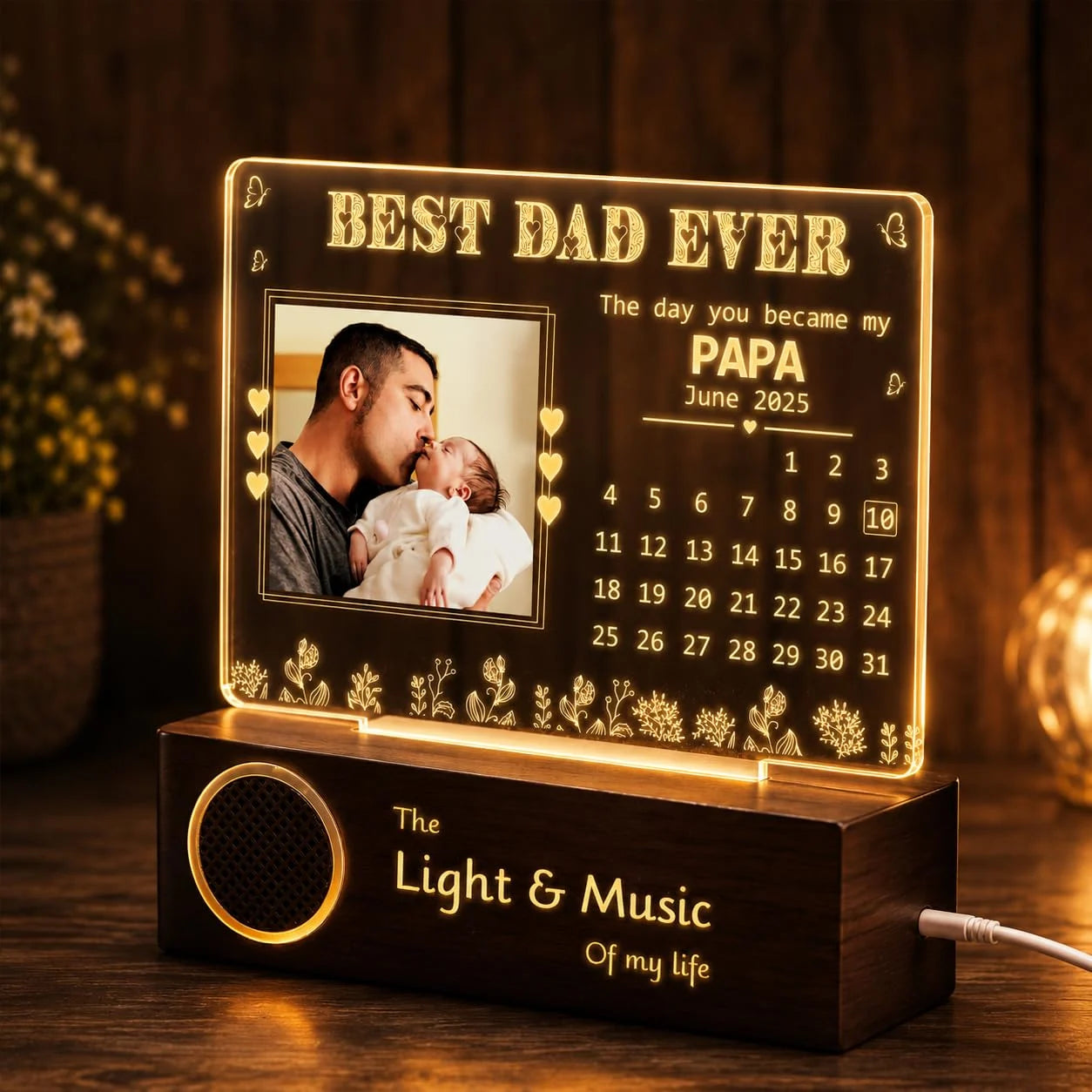 Personalized Lamp for New Dad – First Father’s Day Gift with Baby’s Birthdate Calendar & Printed Photo