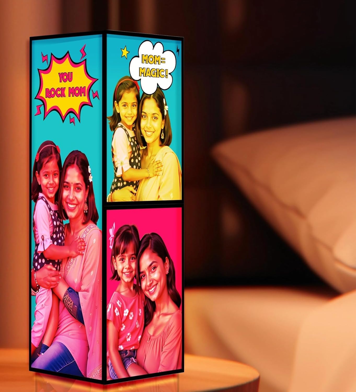 Personalized Mom Photo Lamp - Custom Color Pop Art Tower | Mother's Day Gift | 7 Photos | 11.5" Acrylic Light Decor