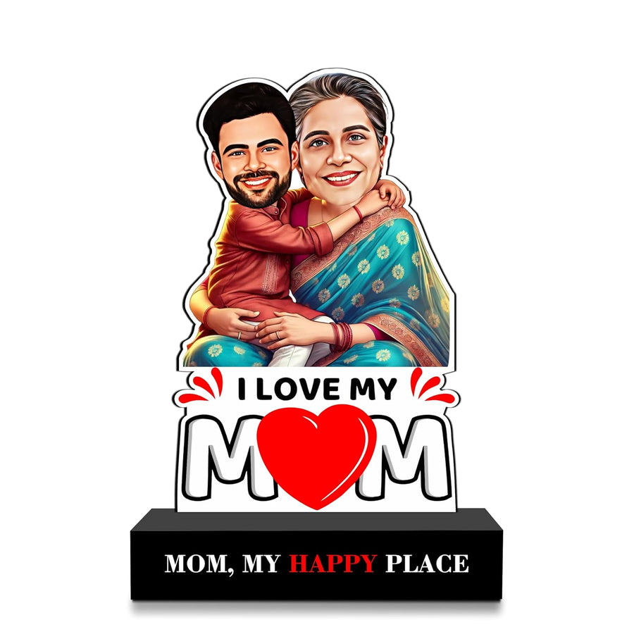Mom, My Happy Place – Personalized Hugging Caricature Gift!