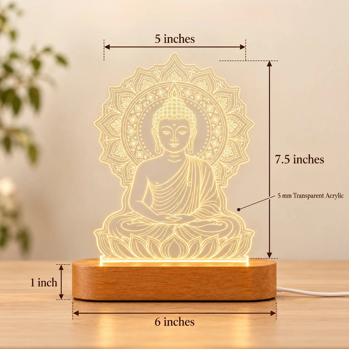 Gautam Buddha Statue LED Lamp – Mandala Buddha Showpiece for Home Decor