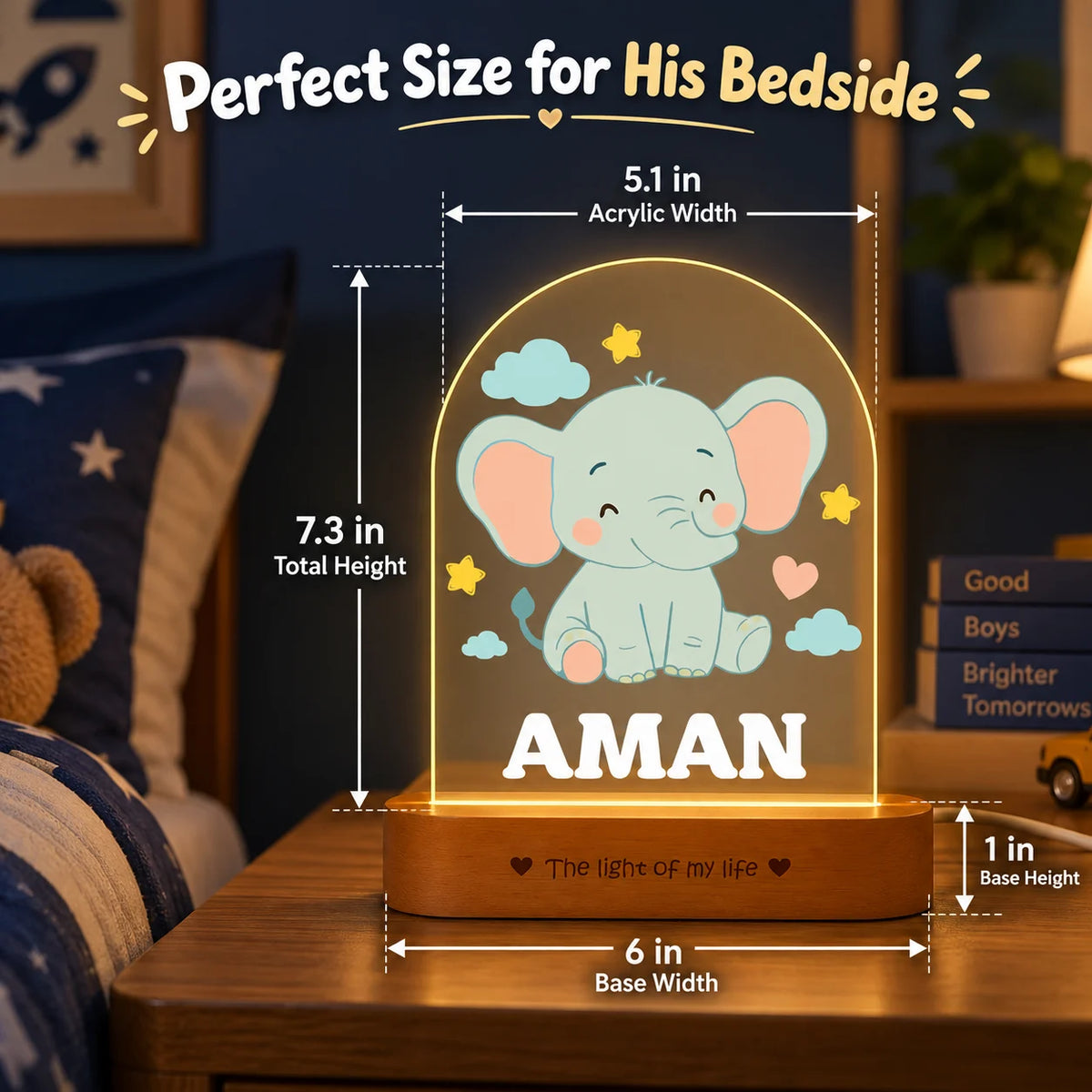 Birthday Gift for Kids – Personalized Elephant Night Lamp with Name