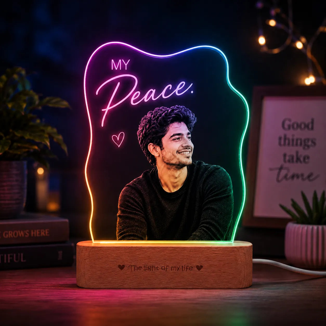 My Peace - Personalized Husband Photo Lamp | Romantic Anniversary & Birthday Gift for Husband | UV Printed Acrylic LED Lamp