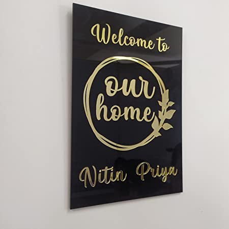 Black Beauty Name Plate | Weatherproof Acrylic Body with Embossed Golden Fonts