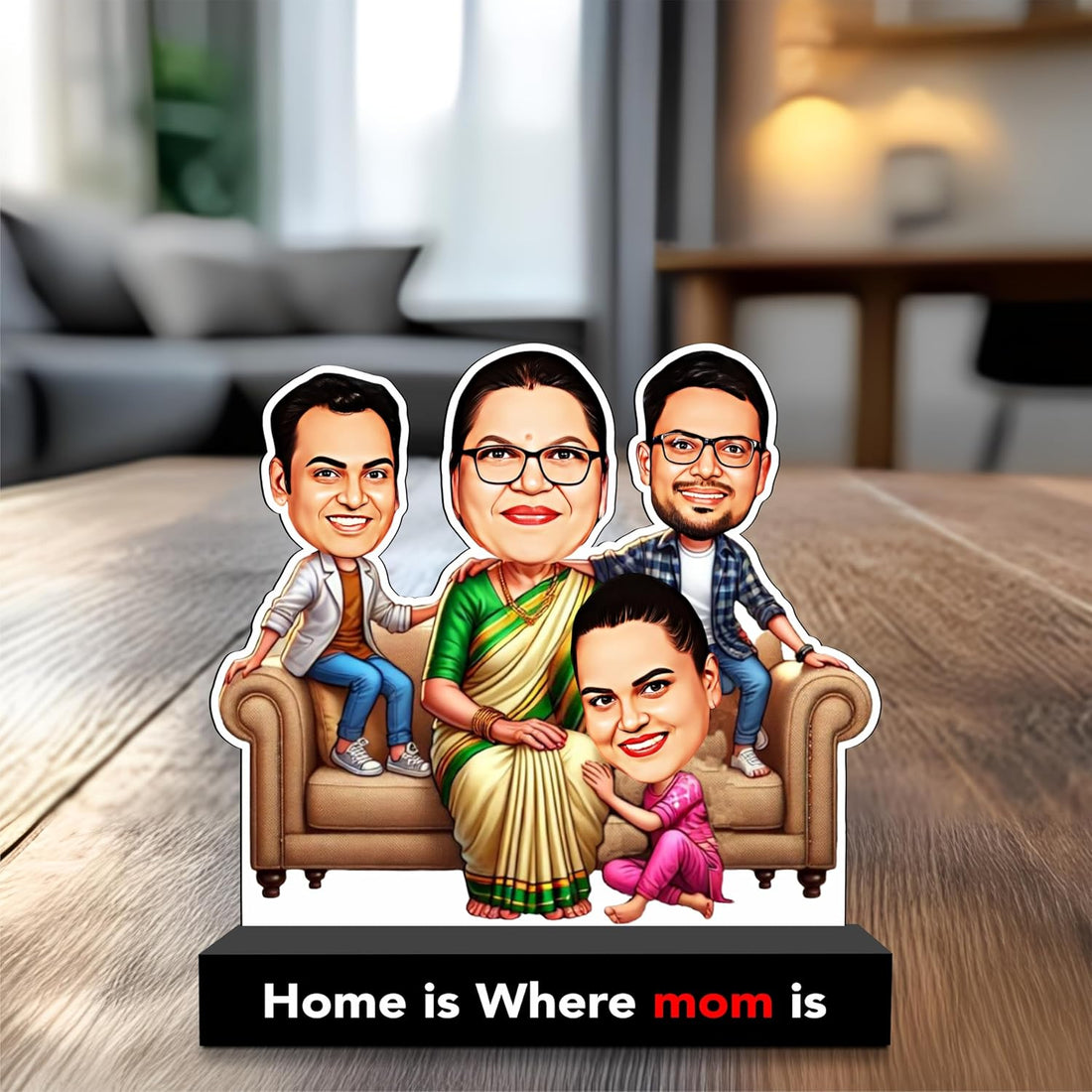 Home is Where Mom Is – Personalized Caricature Gift for Mom of Three Kids