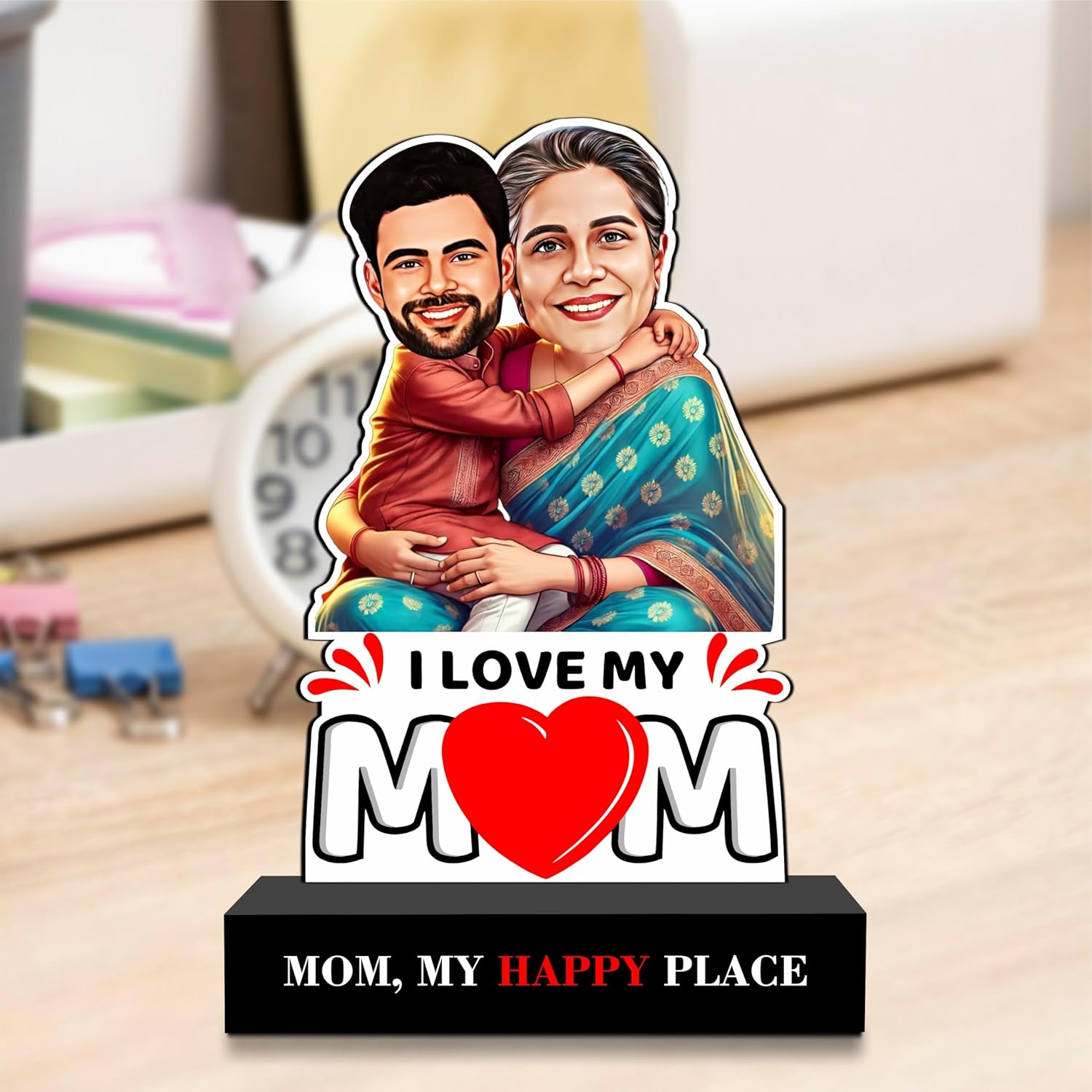 Mom, My Happy Place – Personalized Hugging Caricature Gift!