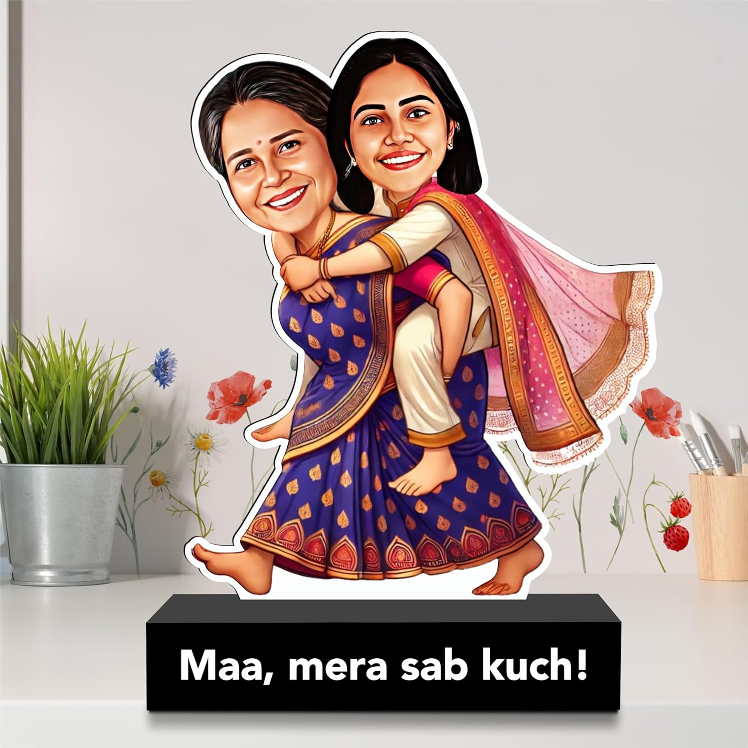 Maa & Me Personalized Mother-Daughter Caricature | Unique Custom Gift for Mom