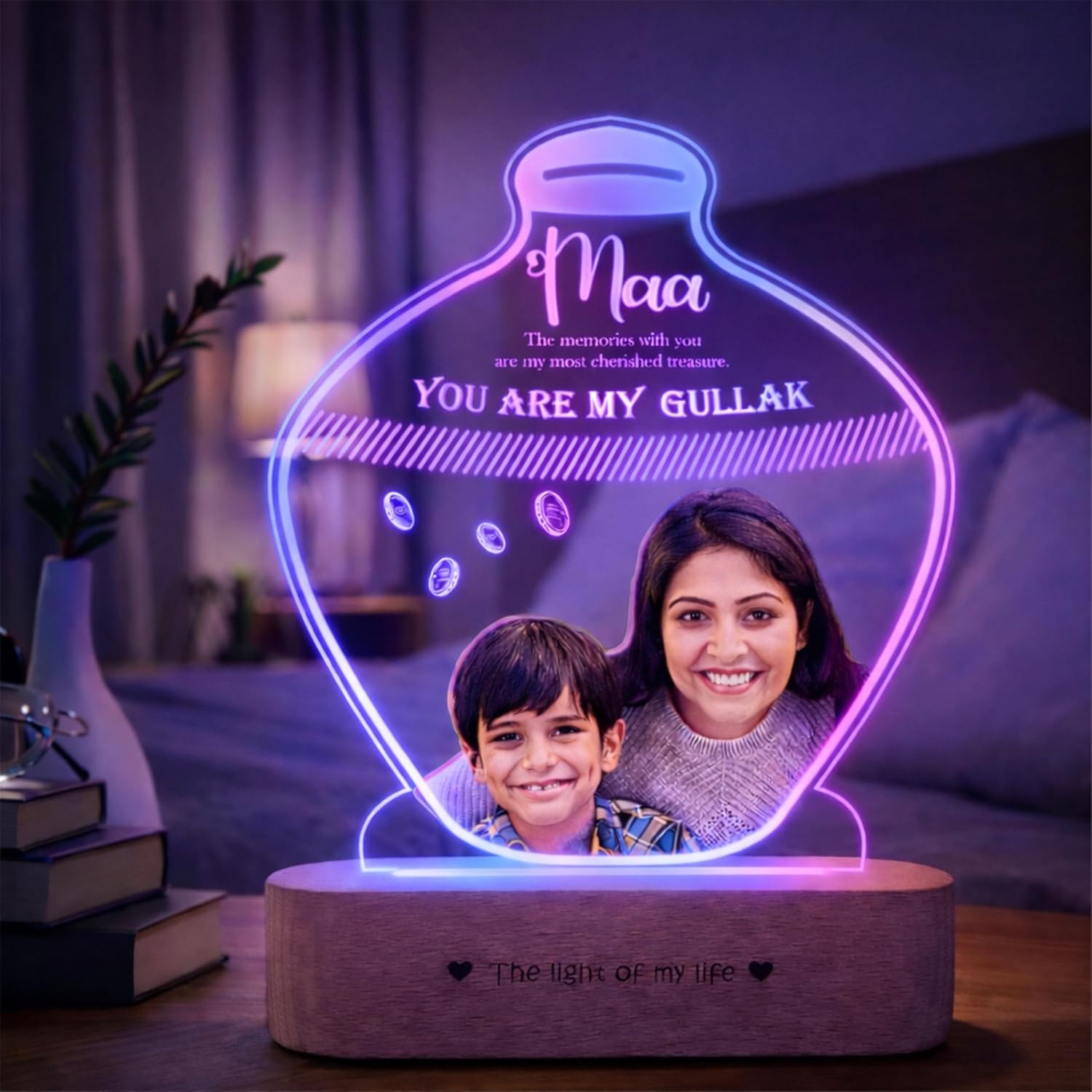 Custom Gullak Lamp with Photo | Personalized Gift for Mom