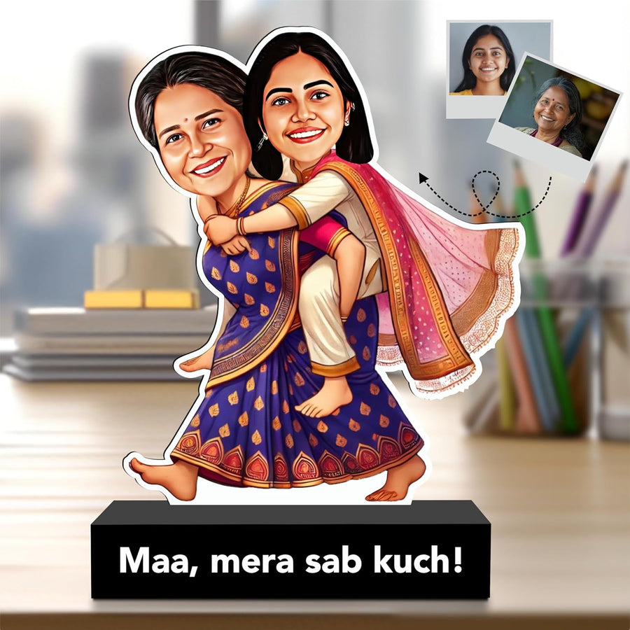 Maa & Me Personalized Mother-Daughter Caricature | Unique Custom Gift for Mom