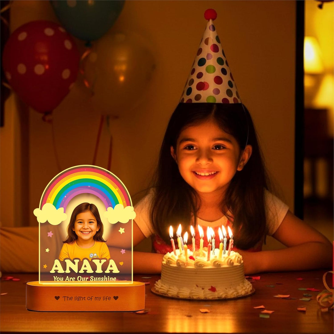 Birthday Gift for Kids – Rainbow Customized Photo Lamp | Personalized Night Light with Photo & Name