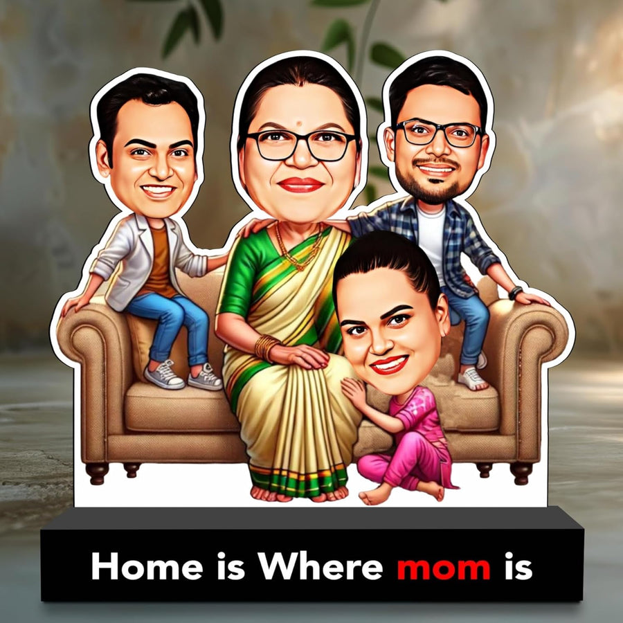 Home is Where Mom Is – Personalized Caricature Gift for Mom of Three Kids