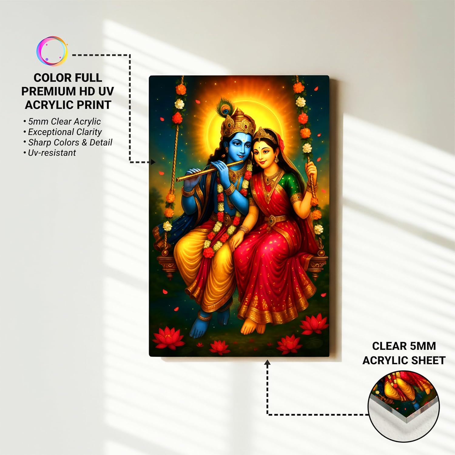 Radha Krishna Photo Frame – Premium UV Printed Acrylic | Divine Radha Krishna Wall Frame for Home Décor, Pooja Room & Gifting