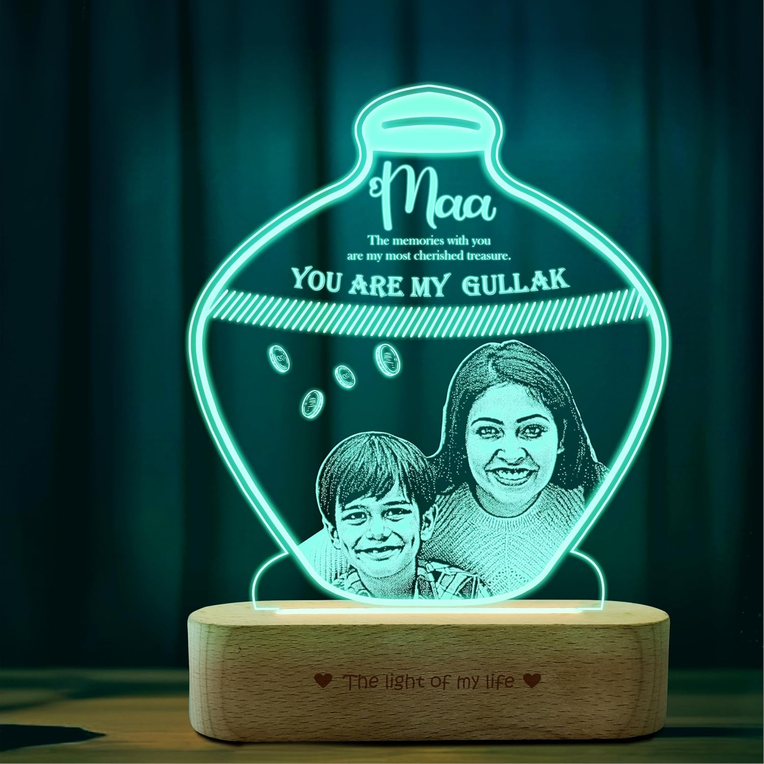 Custom Gullak Lamp with Photo | Personalized Gift for Mom