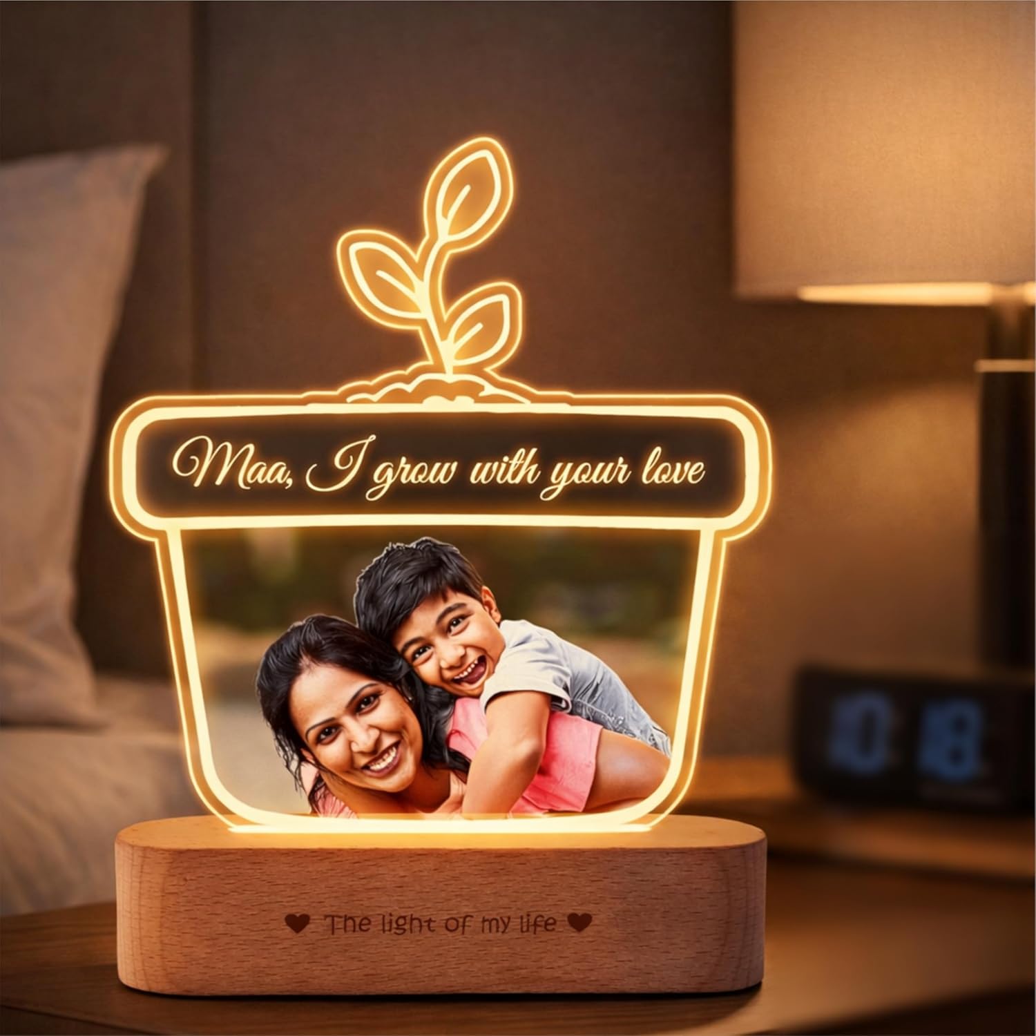 Maa, I Grow with Your Love – Personalized Acrylic Lamp | Unique Mother’s Day Gift