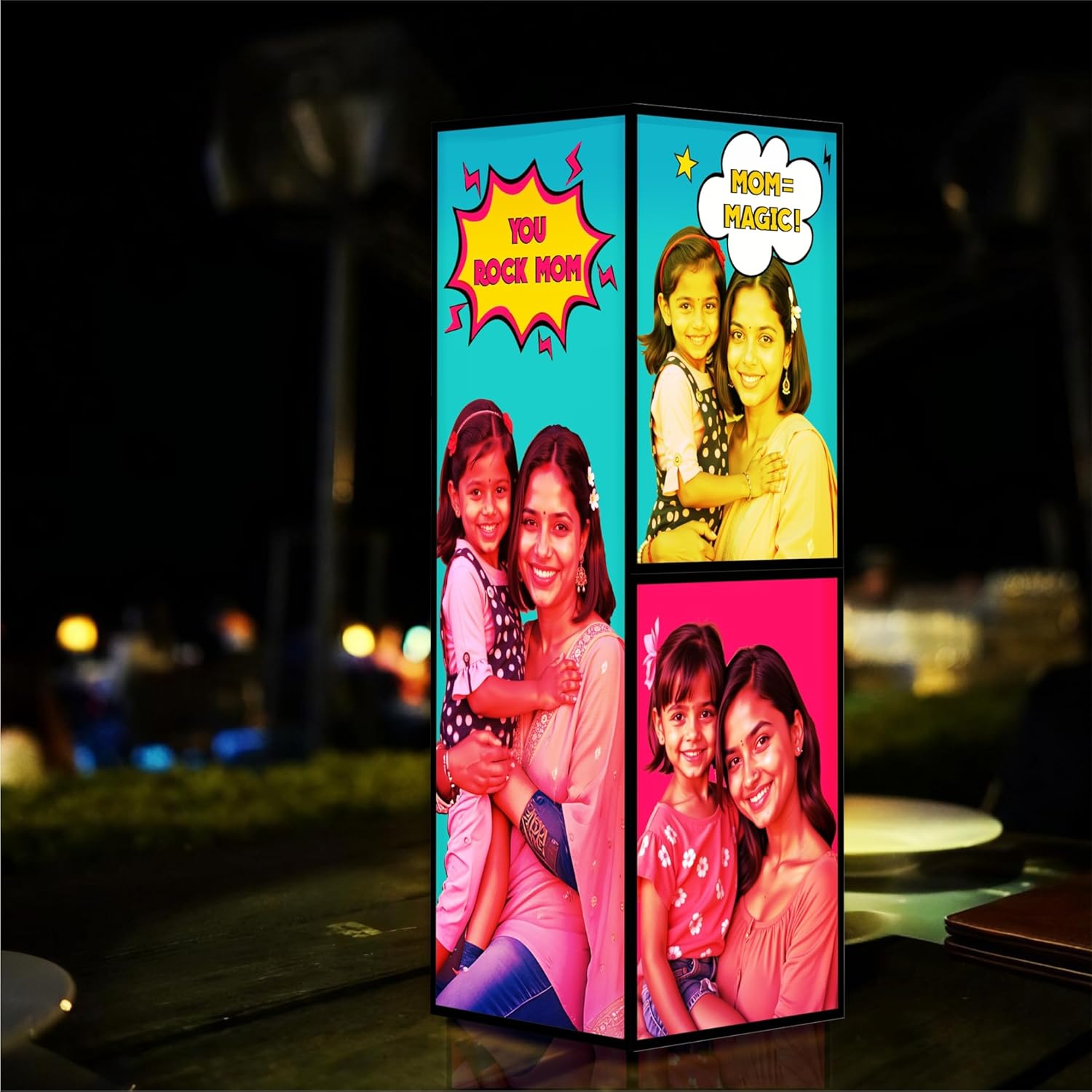 Personalized Mom Photo Lamp - Custom Color Pop Art Tower | Mother's Day Gift | 7 Photos | 11.5" Acrylic Light Decor