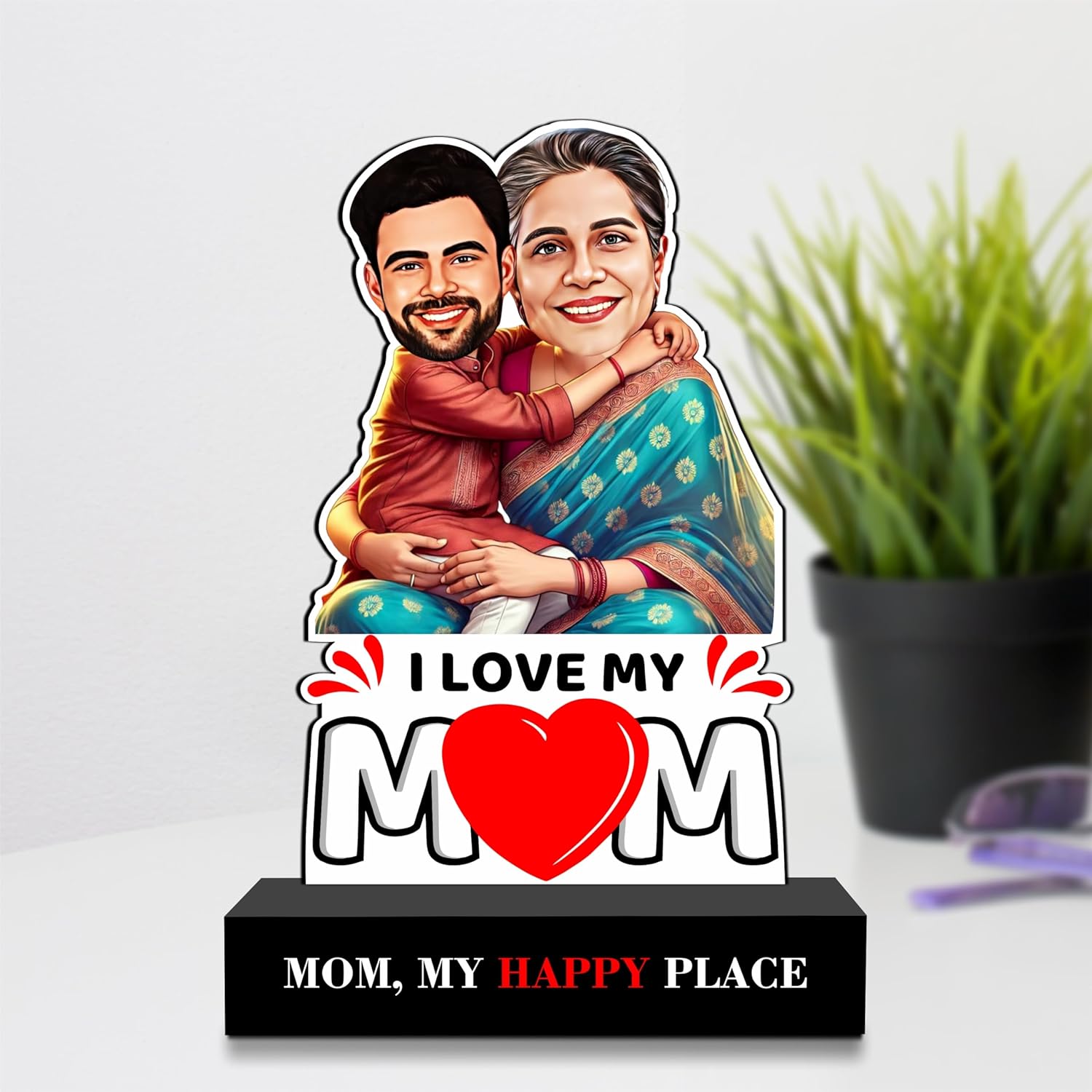 Mom, My Happy Place – Personalized Hugging Caricature Gift!