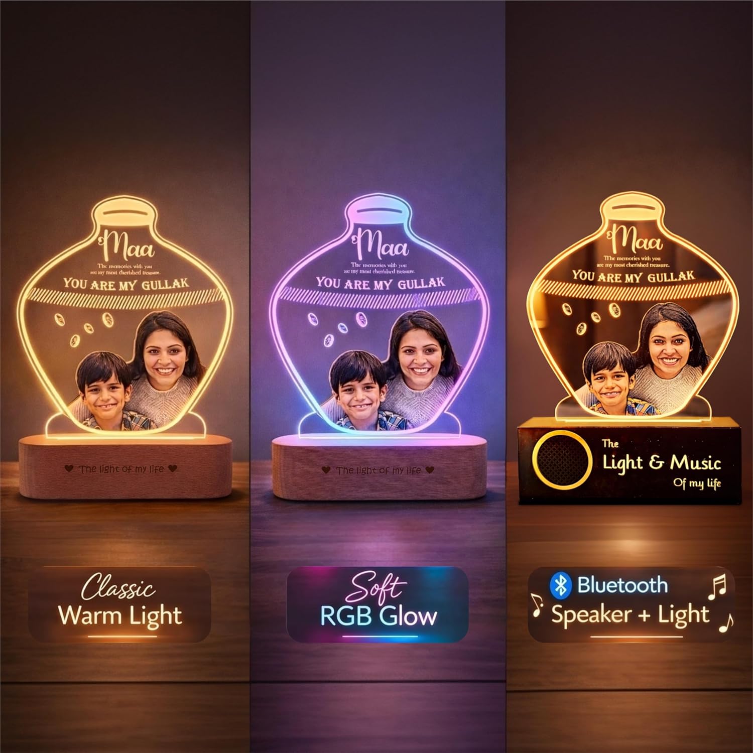 Custom Gullak Lamp with Photo | Personalized Gift for Mom
