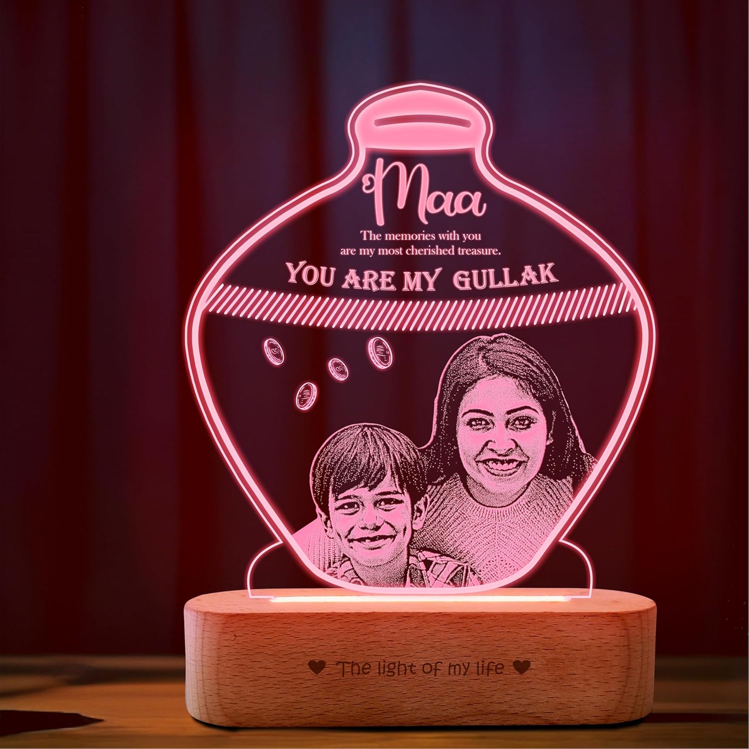 Custom Gullak Lamp with Photo | Personalized Gift for Mom