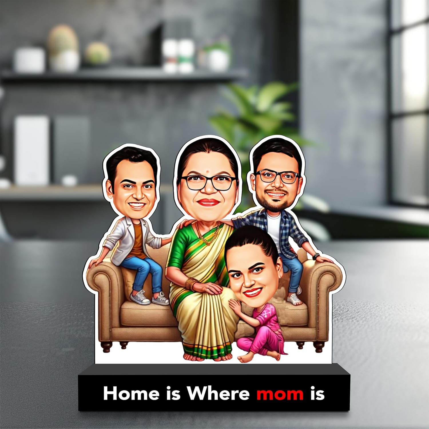 Home is Where Mom Is – Personalized Caricature Gift for Mom of Three Kids