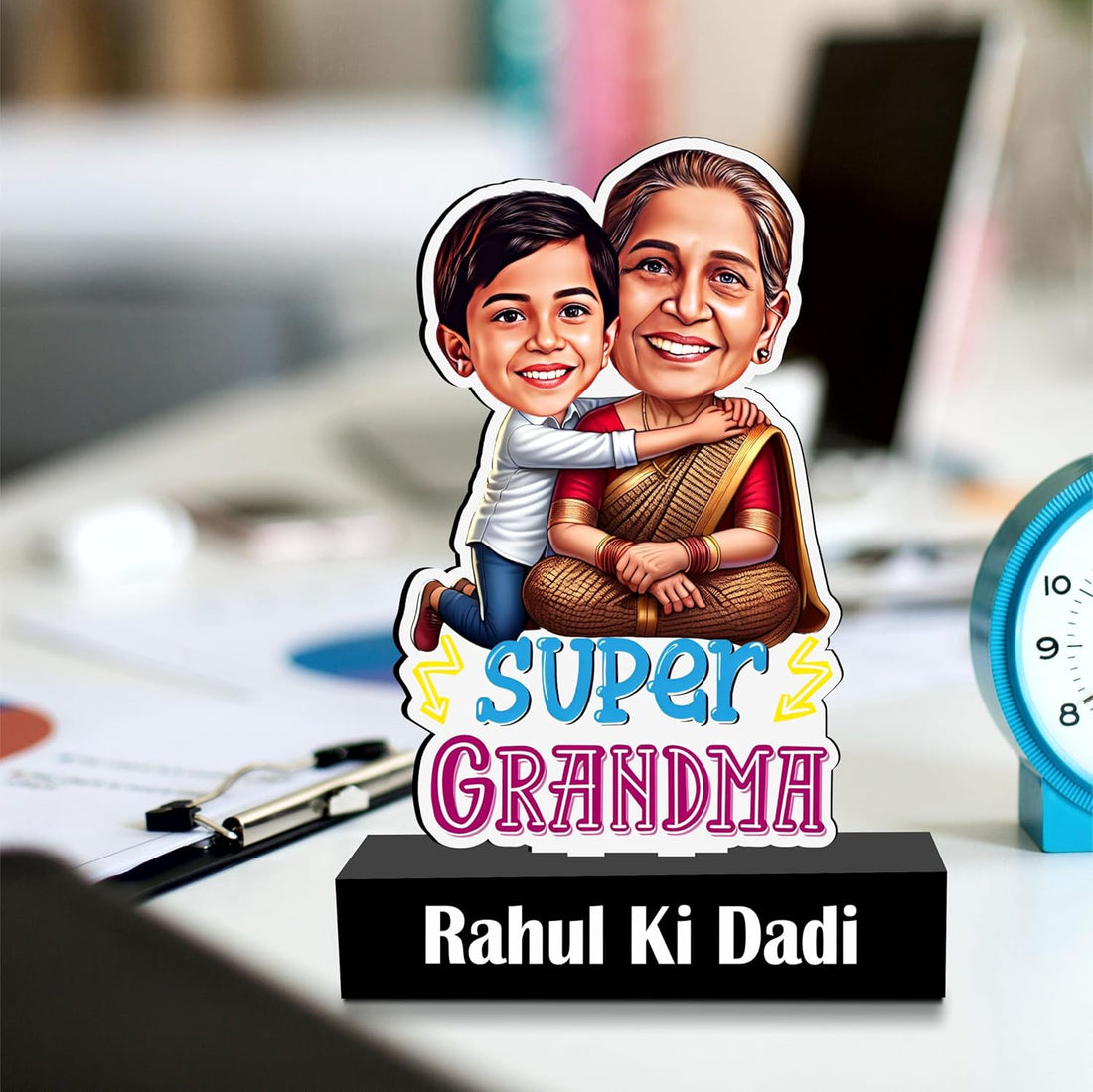 Super Grandma Personalized Caricature Gift Custom Photo Gift for Dadi/Nani | Unique Birthday & Anniversary Keepsake