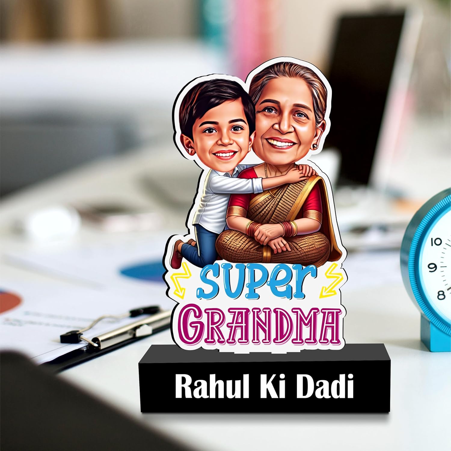 Super Grandma Personalized Caricature Gift Custom Photo Gift for Dadi/Nani | Unique Birthday & Anniversary Keepsake