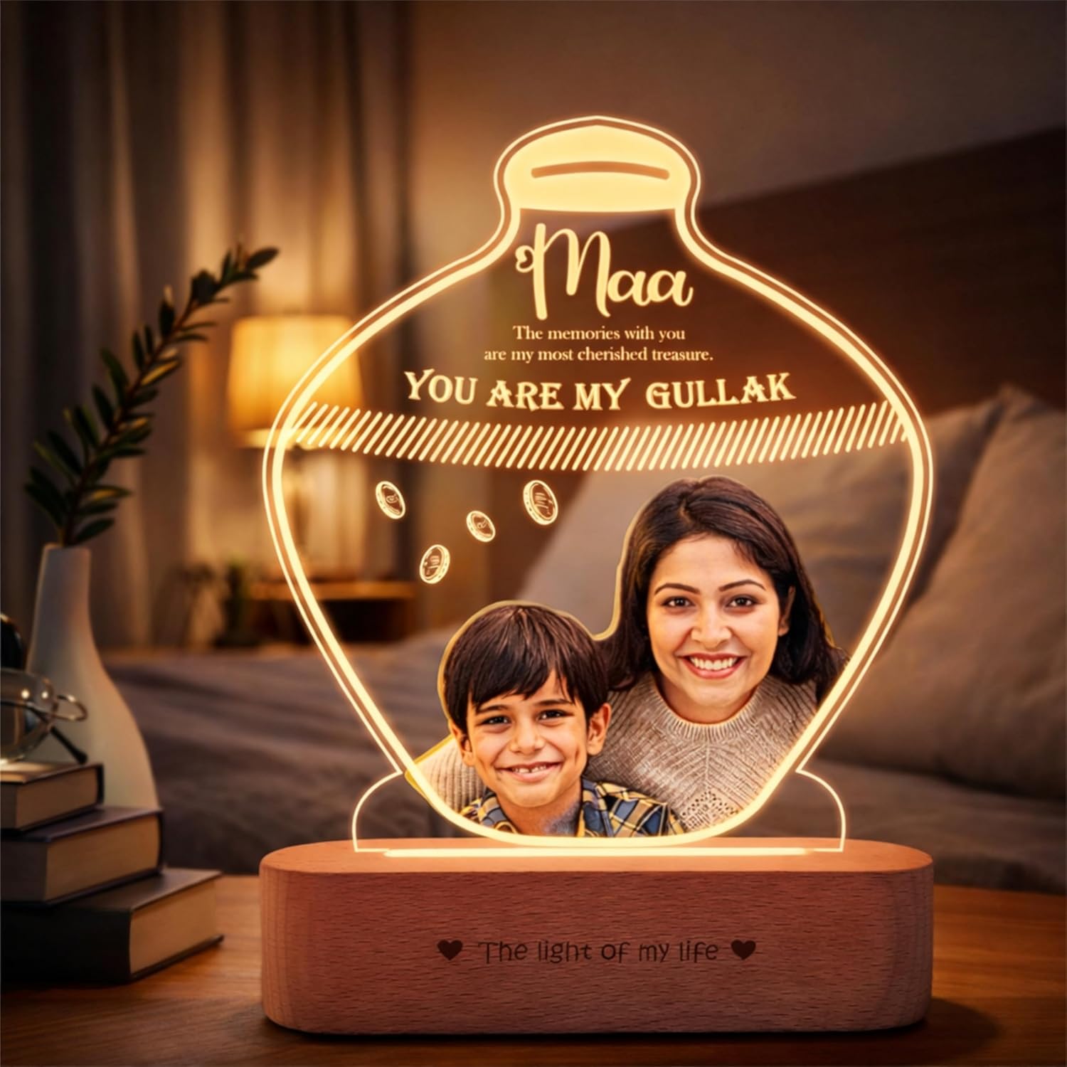 Custom Gullak Lamp with Photo | Personalized Gift for Mom