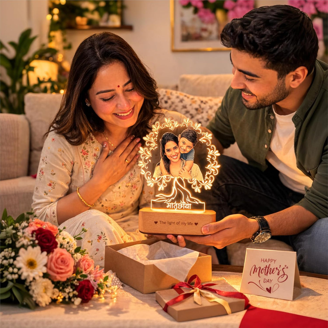 Matruchaya – Mother’s Love in Light | Engraved Acrylic Lamp | Perfect Gift for Mom