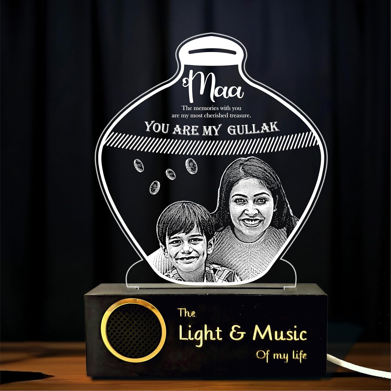 Custom Gullak Lamp with Photo | Personalized Gift for Mom