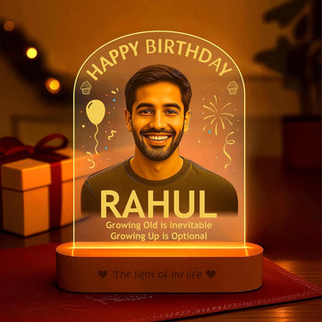 Birthday Gift for Men – Personalized Photo Lamp | Custom Acrylic LED Night Light with Name & Picture – Growing Old is Inevitable, Growing Up is Optional