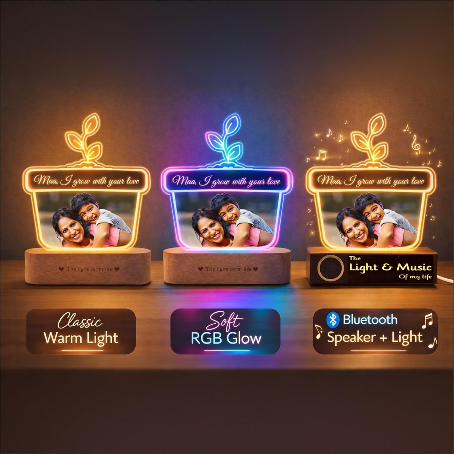 Maa, I Grow with Your Love – Personalized Acrylic Lamp | Unique Mother’s Day Gift