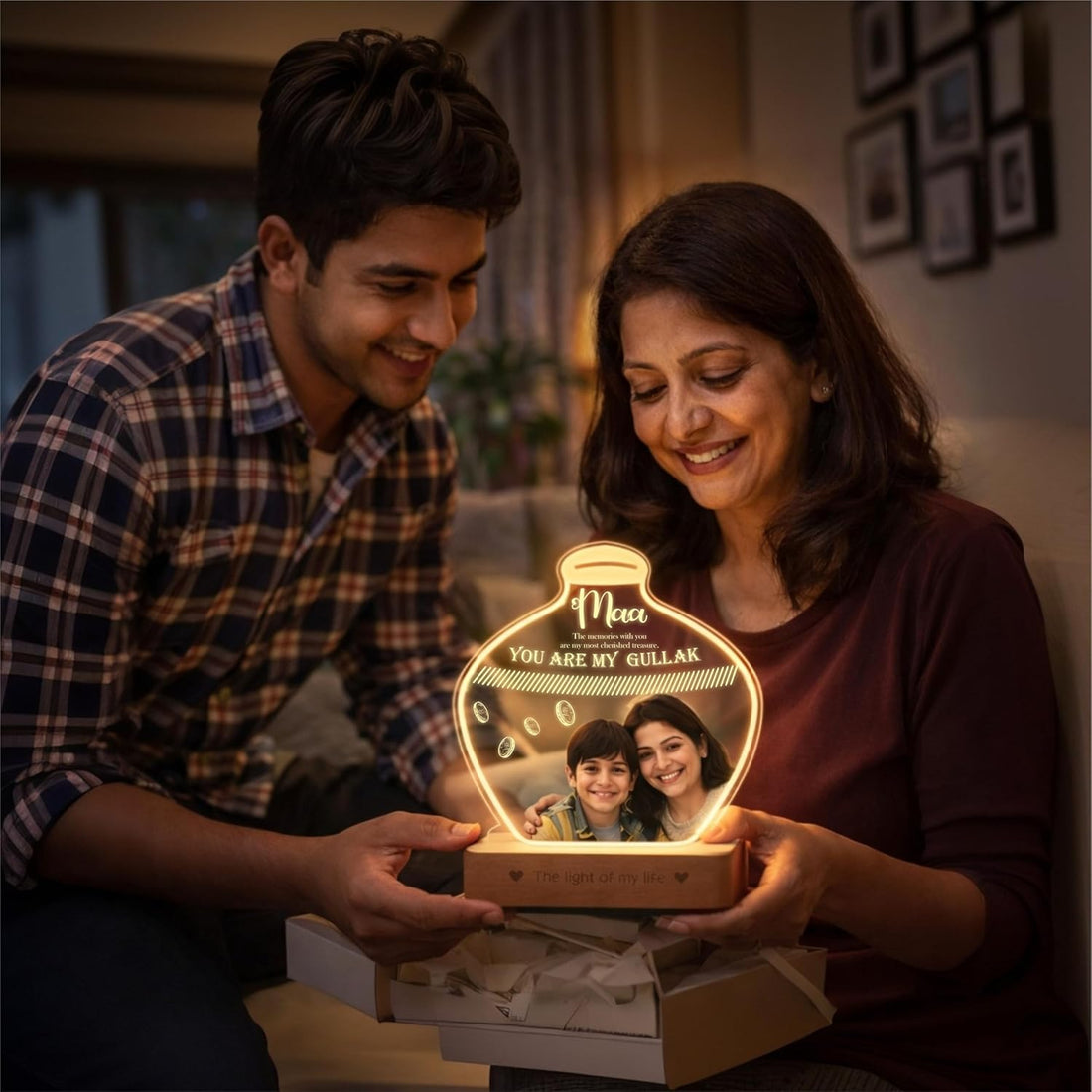 Custom Gullak Lamp with Photo | Personalized Gift for Mom