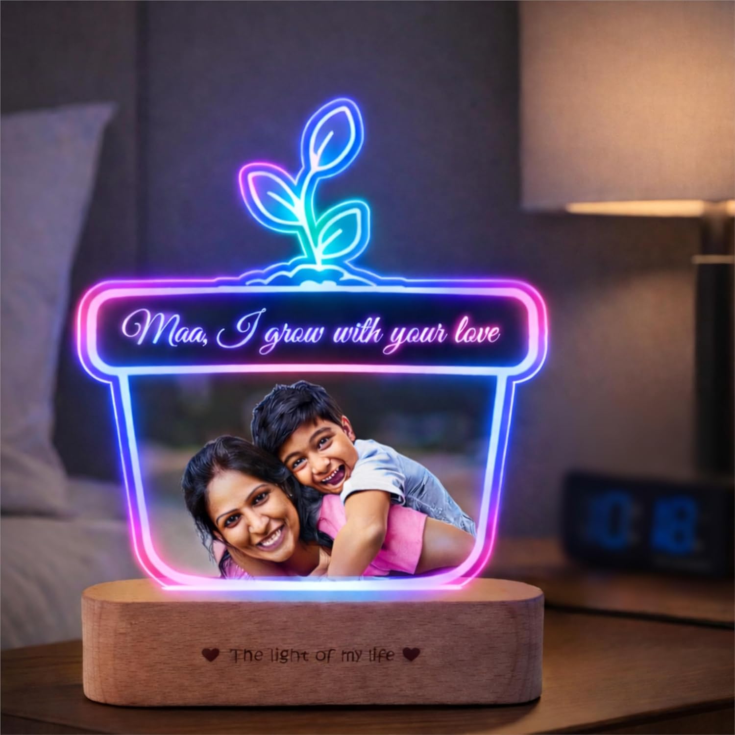 Maa, I Grow with Your Love – Personalized Acrylic Lamp | Unique Mother’s Day Gift