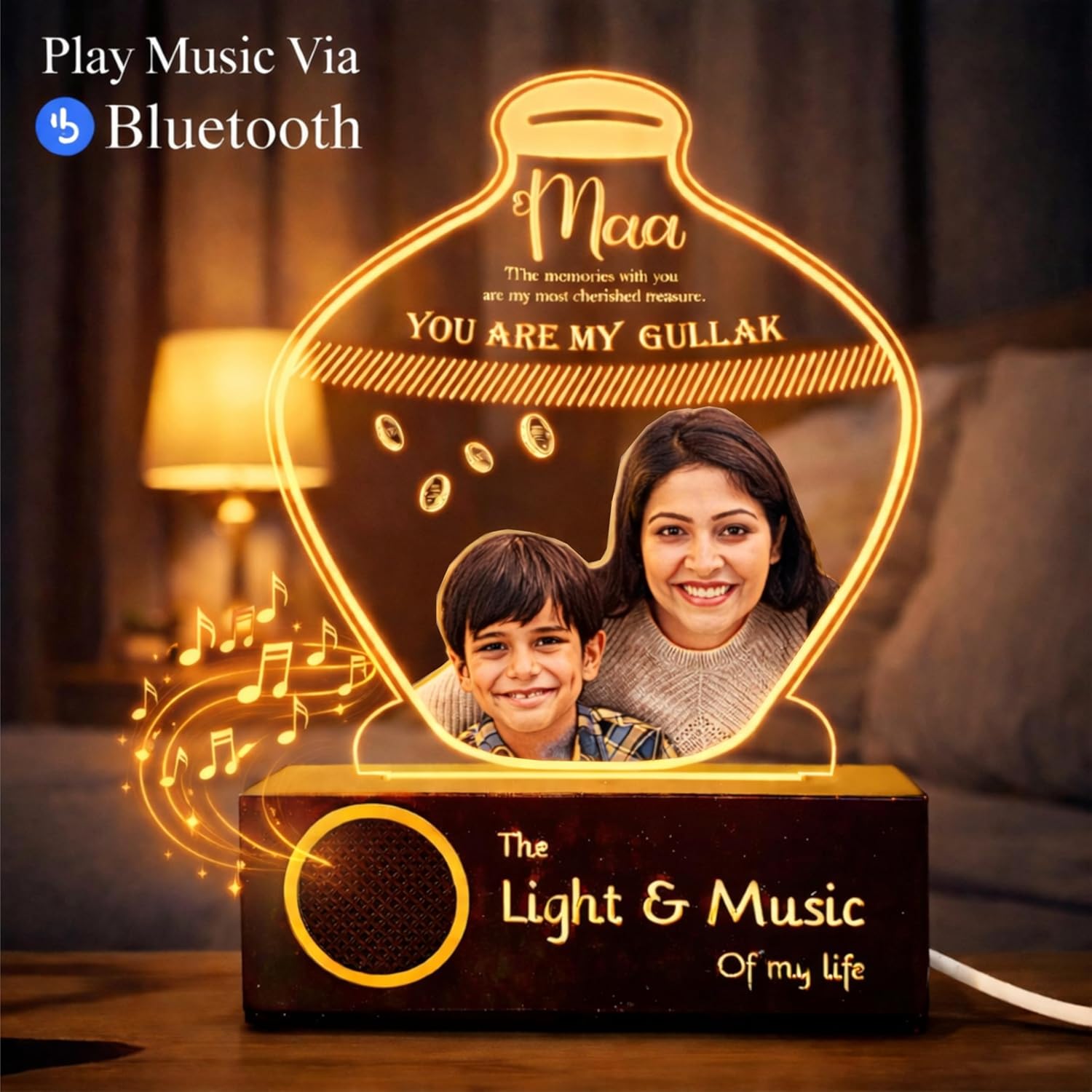 Custom Gullak Lamp with Photo | Personalized Gift for Mom