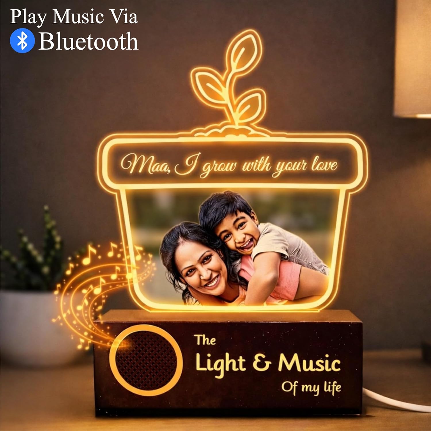 Maa, I Grow with Your Love – Personalized Acrylic Lamp | Unique Mother’s Day Gift