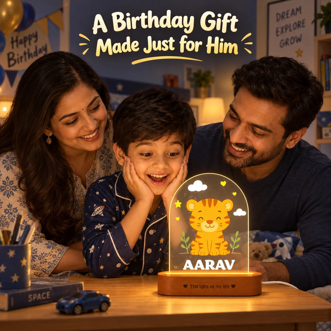 Birthday Gift for Boys – Personalized Tiger Night Lamp with Name