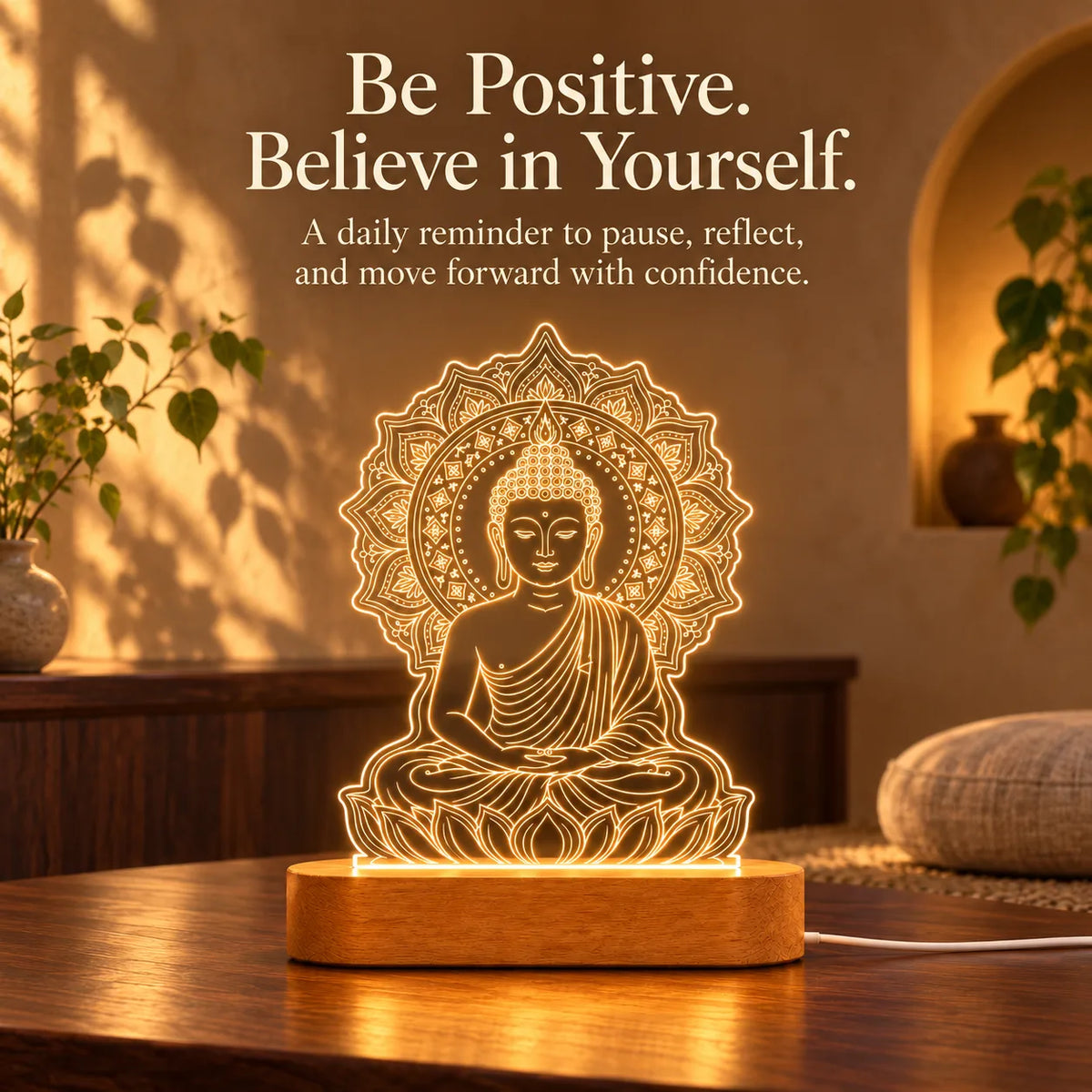 Gautam Buddha Statue LED Lamp – Mandala Buddha Showpiece for Home Decor