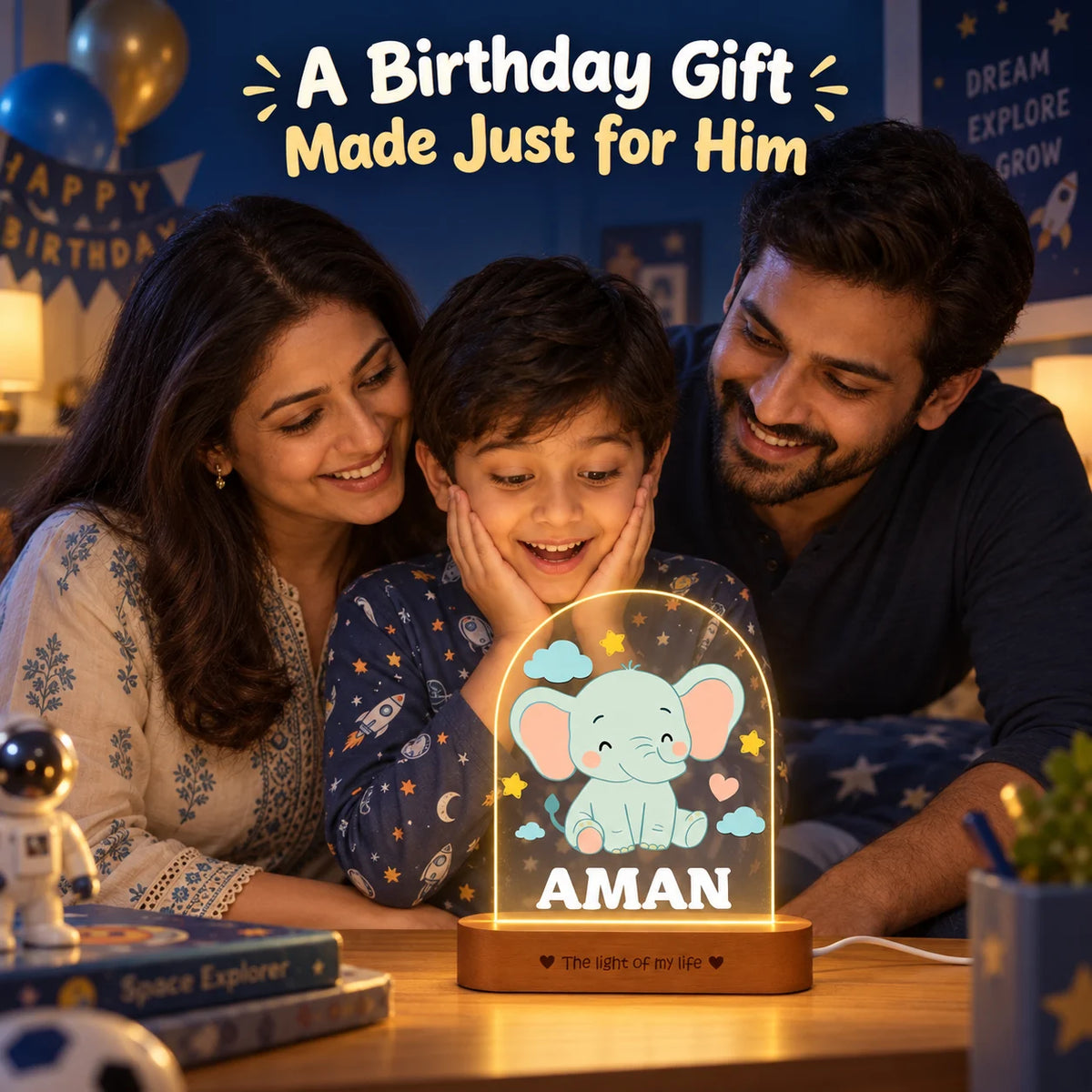 Birthday Gift for Kids – Personalized Elephant Night Lamp with Name