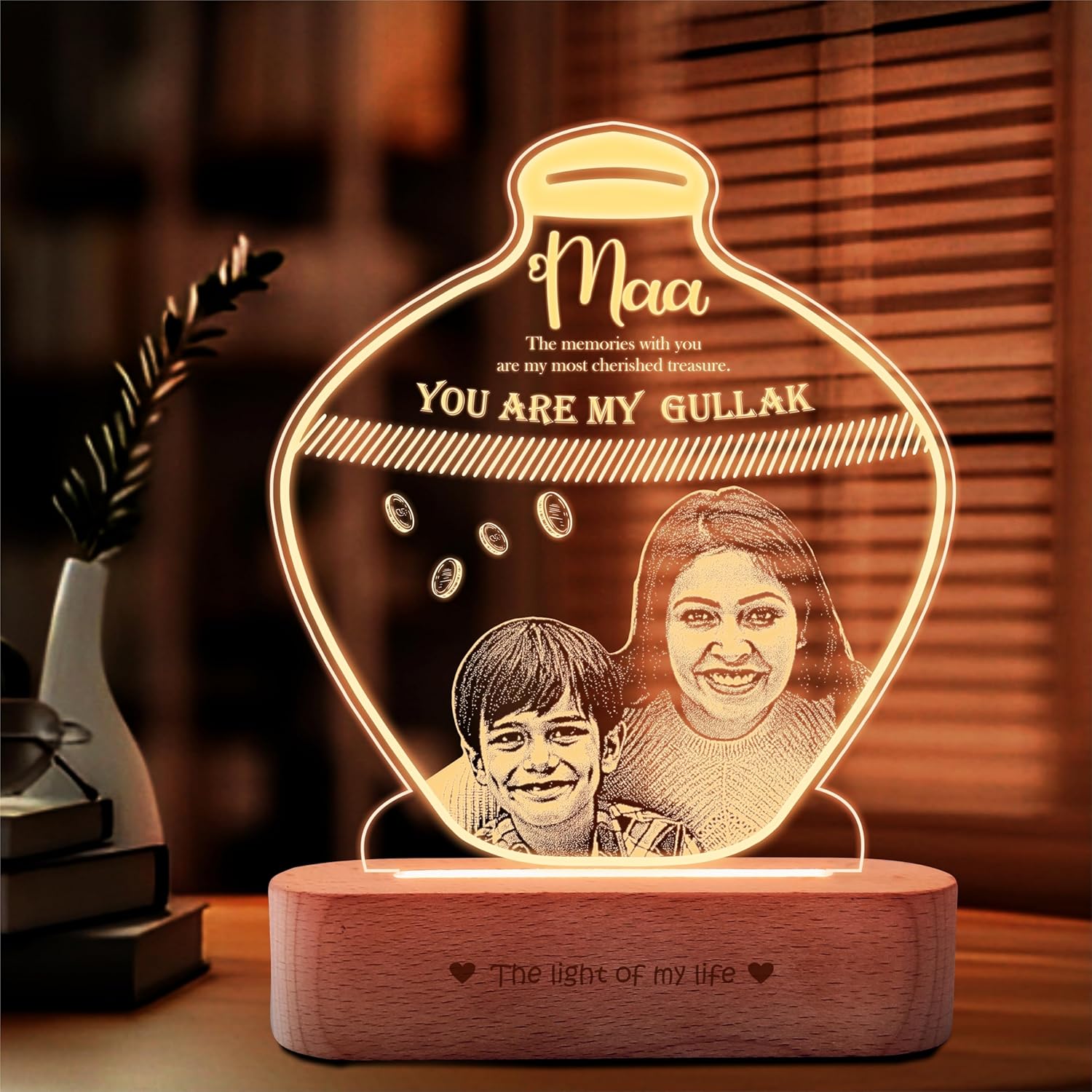 Custom Gullak Lamp with Photo | Personalized Gift for Mom