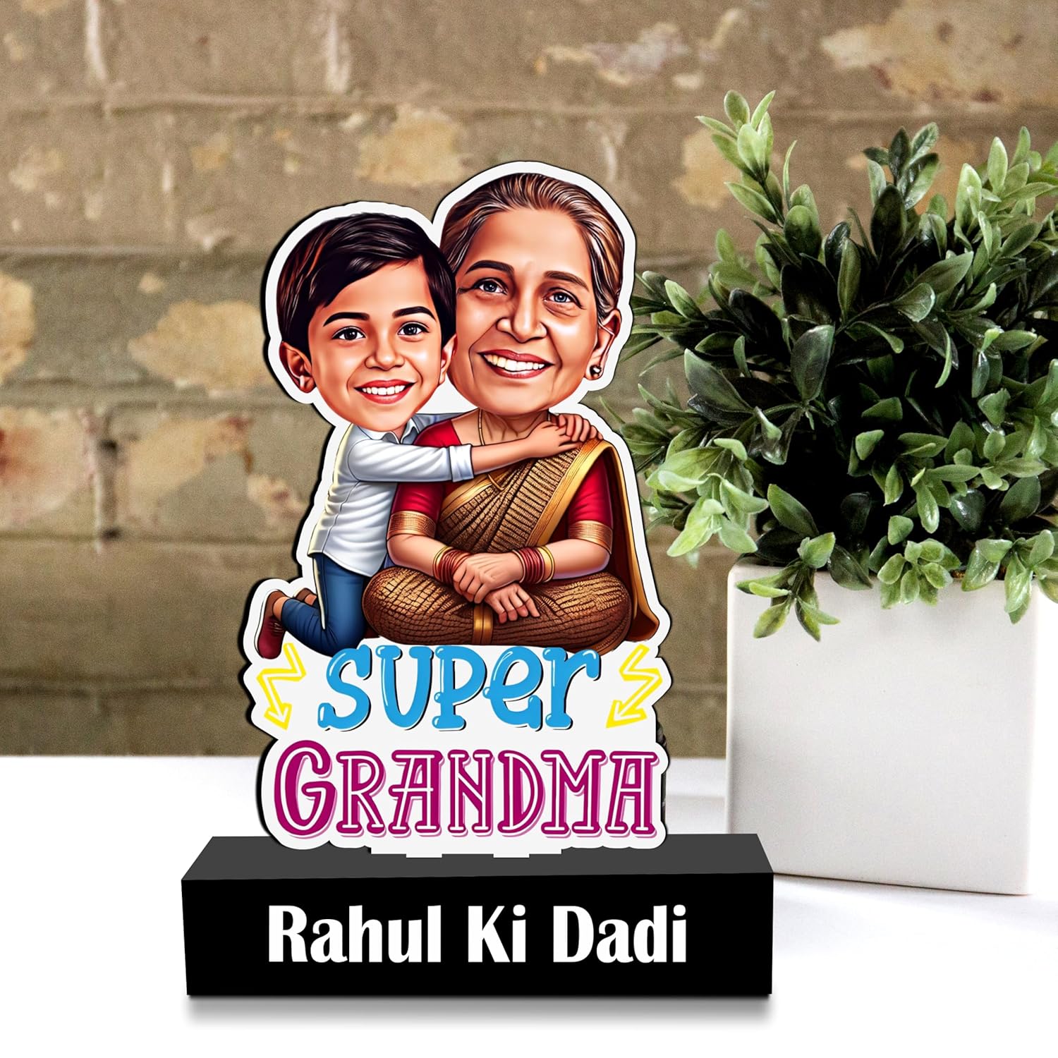 Super Grandma Personalized Caricature Gift Custom Photo Gift for Dadi/Nani | Unique Birthday & Anniversary Keepsake