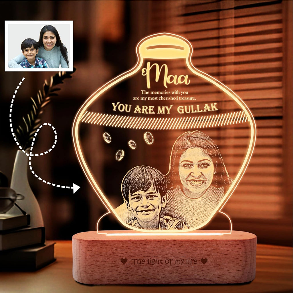 Custom Gullak Lamp with Photo | Personalized Gift for Mom