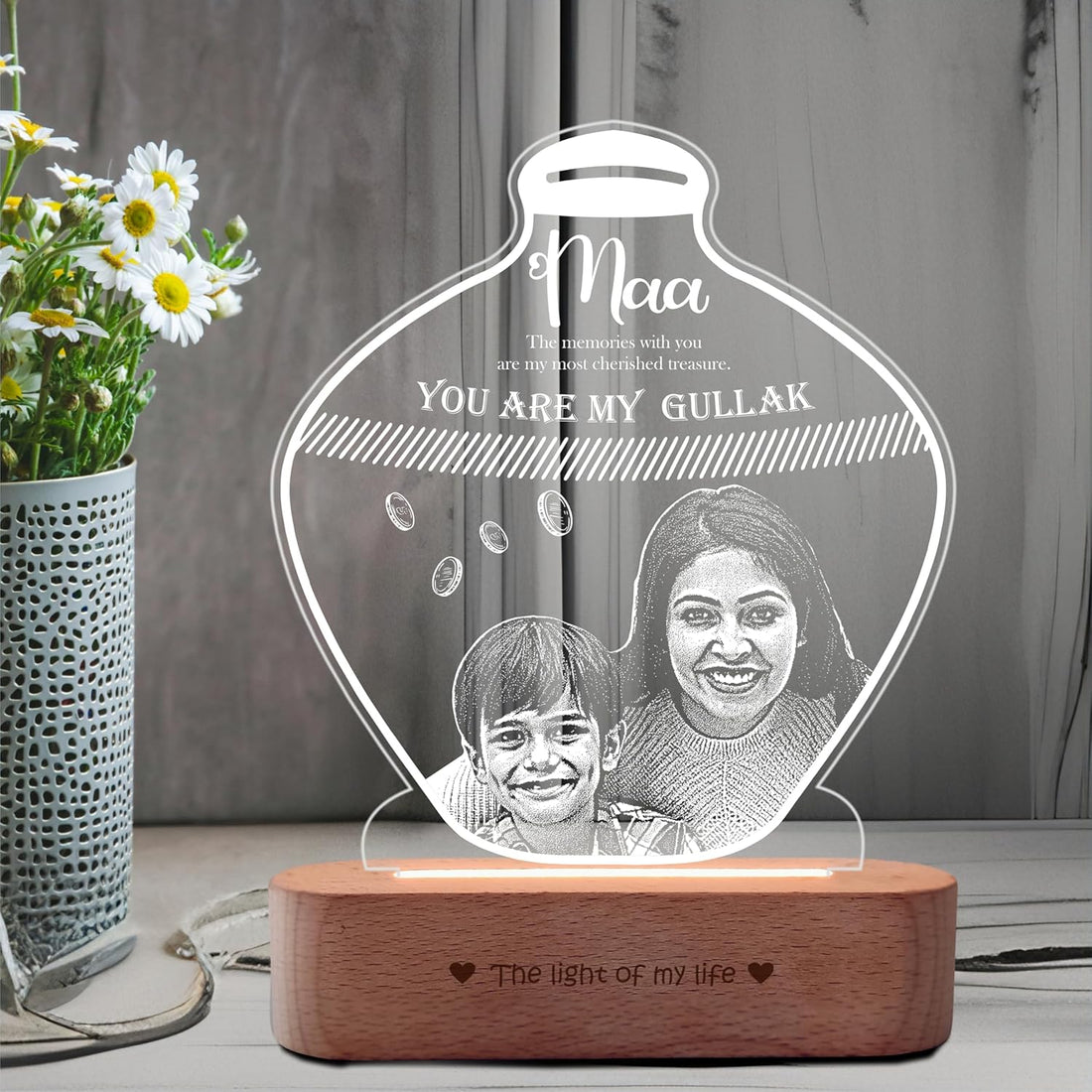 Custom Gullak Lamp with Photo | Personalized Gift for Mom