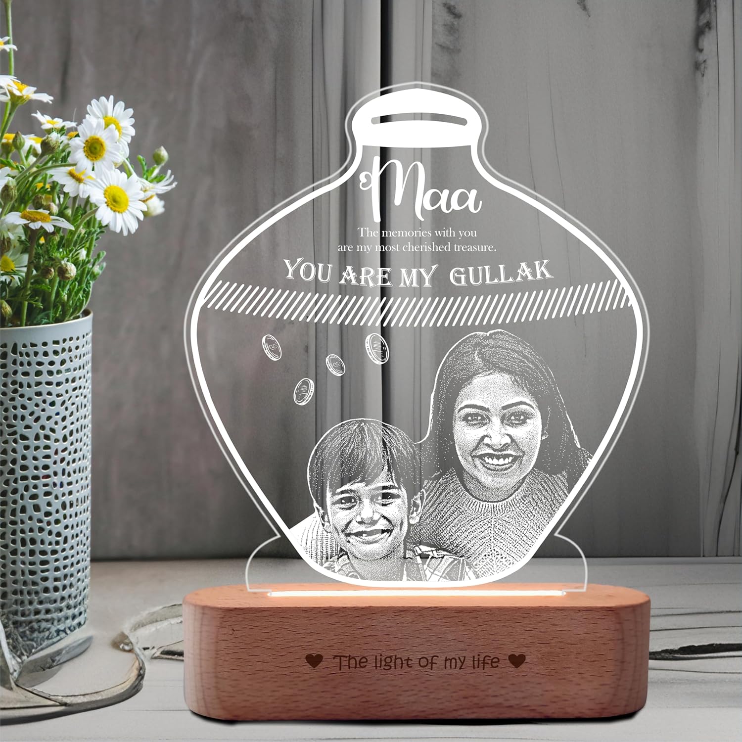 Custom Gullak Lamp with Photo | Personalized Gift for Mom