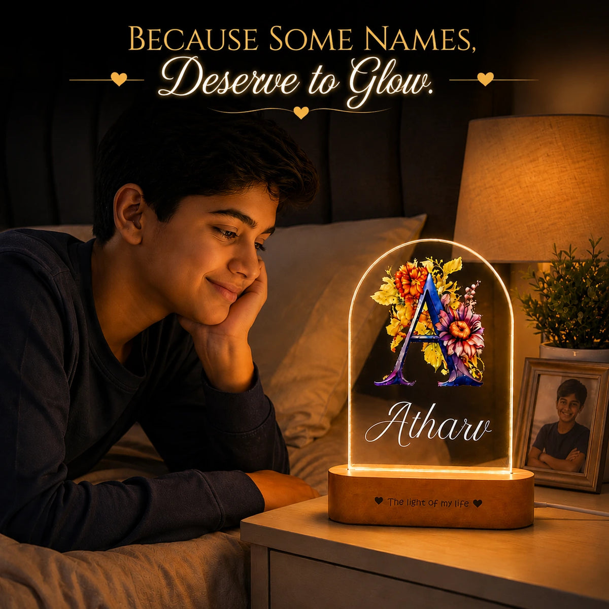 Birthday Gift for Son – Personalised Name LED Lamp with Wooden Base