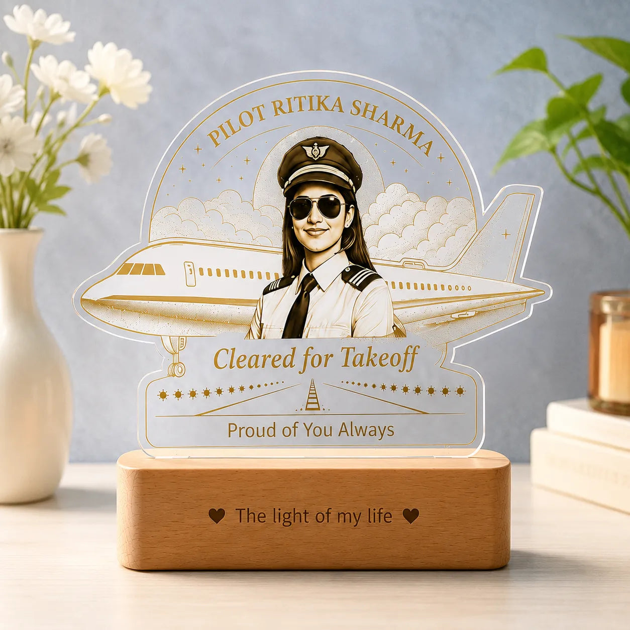 Personalized Pilot Gift Lamp, Custom LED Lamp for Pilot with Name, First Flight Gift, Pilot Graduation Gift, Aviation Gift for Airline Pilot, Achievement Gift