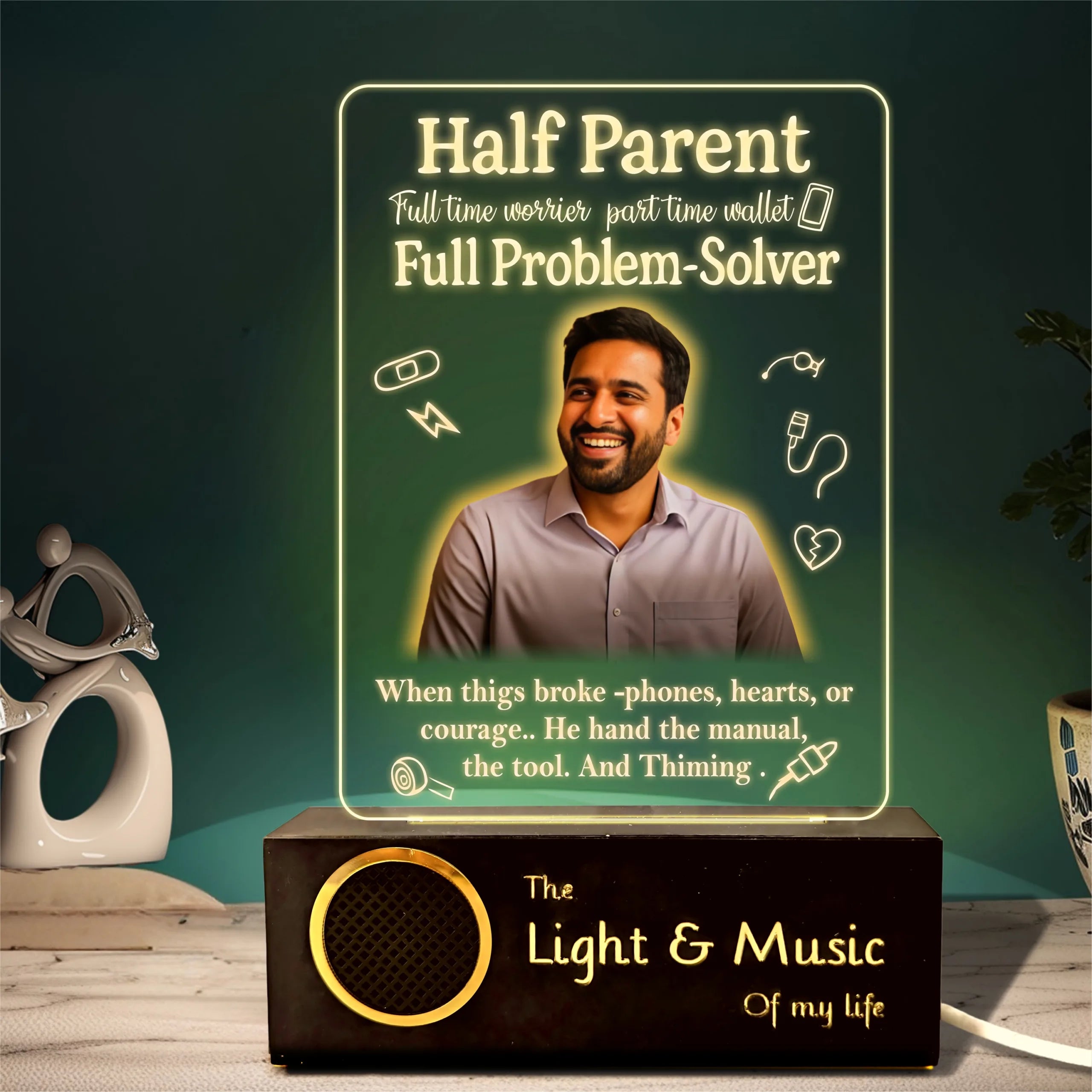 Half Parent, Full Problem-Solver - Personalized Raksha Bandhan Gift for Brother | Custom LED Acrylic Lamp for Bhaiya, Anna, Veer
