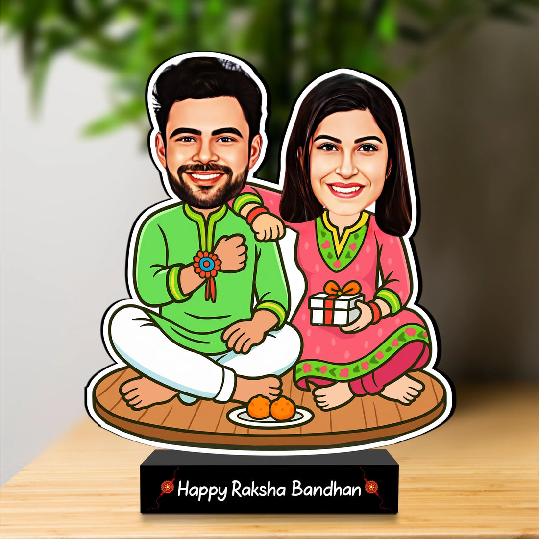 Rakhi Rituals – Personalized Brother-Sister Caricature | Custom Photo Rakhi Gift Standee (7x4") – MDF & Acrylic