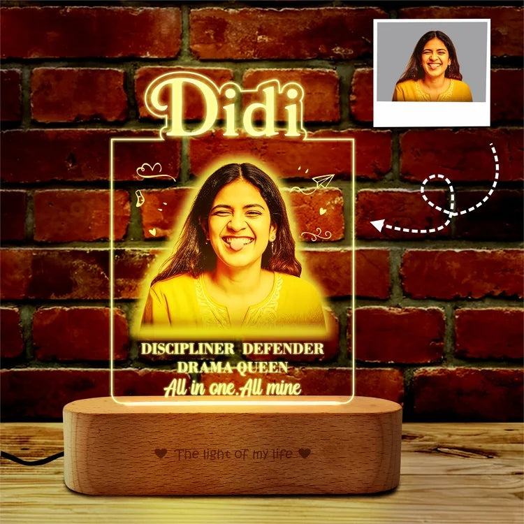 Didi – Personalized LED Frame | Customized Photo Gift for Sister with Name & Quote