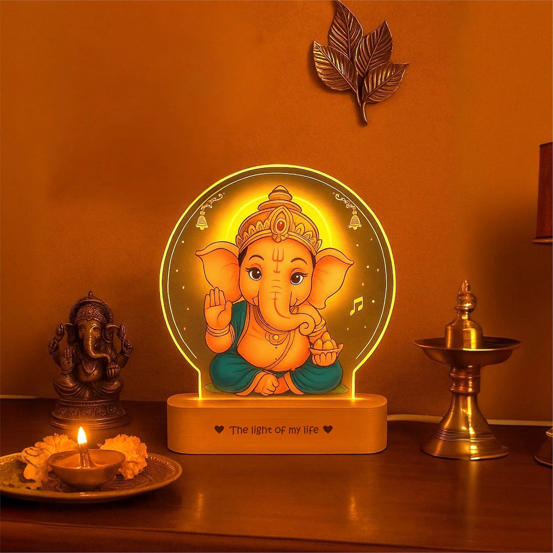 Ganesh Photo Frame with Light – Spiritual Pooja Room Décor & Gift